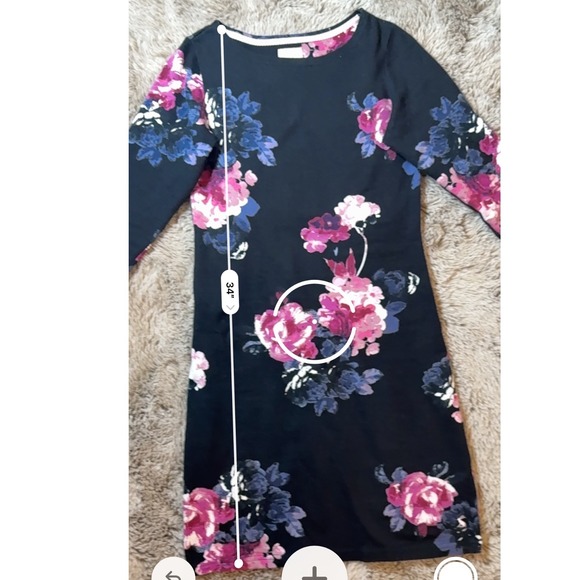 Joules Floral Print 3/4 Sleeve Knit Dress Black with Pink Roses Size‎ 2 - Picture 6 of 9